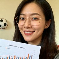 用户张薇，一位25岁女性数据分析球迷，戴着眼镜微笑